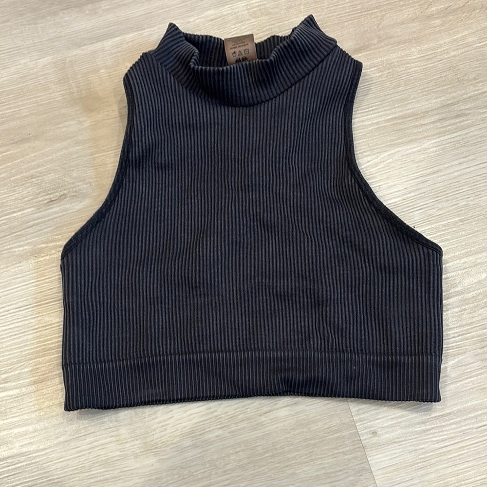 Black Ribbed Sleeveless Top
